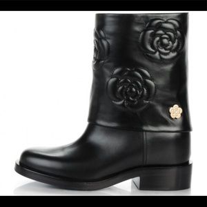 CHANEL Black Camellia Ankle Boots Sz 36